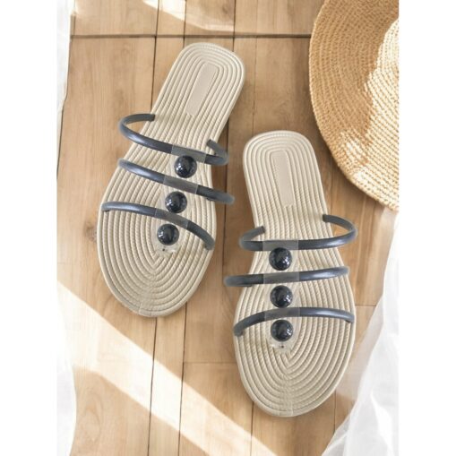 Gold Accented White Slip-On Sandals for Women – Trendy Summer Flat Sandals with Elegant Metallic Straps – Ideal for Casual and Vacation Wear 2025 - Image 3