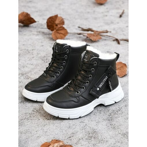 Women's Lace-Up Ankle Boots with Warm Fur Lining – Stylish Beige Winter Boots for Outdoor Cold Weather Comfort 2025 - Image 2