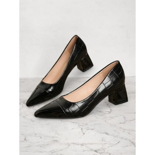 Women's Stylish Brown Crocodile-Embossed Pumps with Block Heel | Perfect for Work and Parties 2025 - Image 4