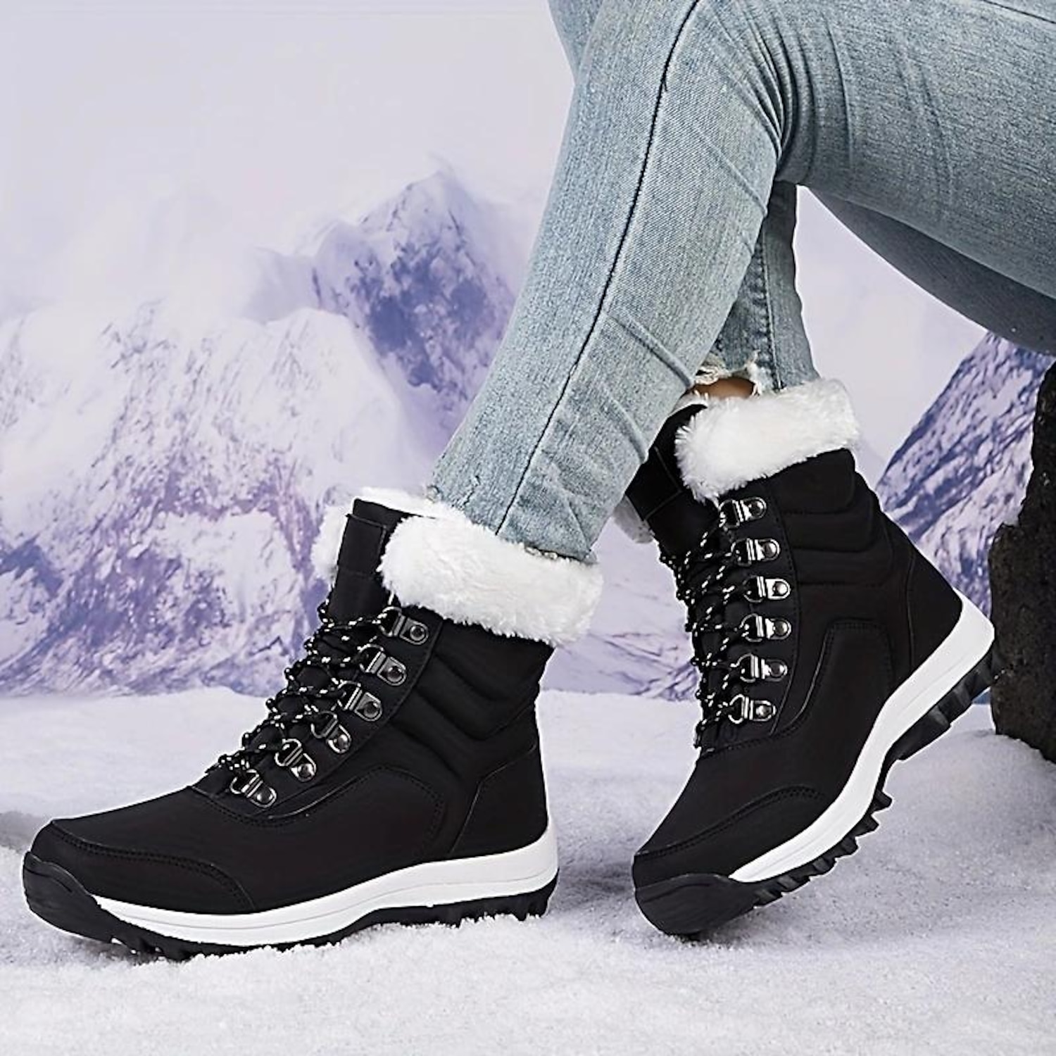 Women's White Winter Snow Boots with Faux Fur Lining and Lace-Up Design - Waterproof and Insulated Cold Weather Footwear 2025 - Image 2