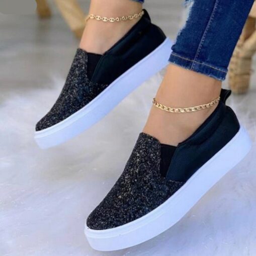 Women's Sneakers Bling Bling Shoes Plus Size Slip-on Sneakers Daily Sequin Flat Heel Round Toe Casual Glitter Loafer Black Golden Brown 2025