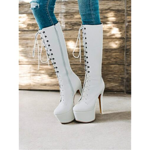 Women's Red Patent Leather Platform Lace-Up Knee-High Boots – Sexy Gothic Stiletto Heels for Clubwear, Cosplay, and Party Events 2025 - Image 2