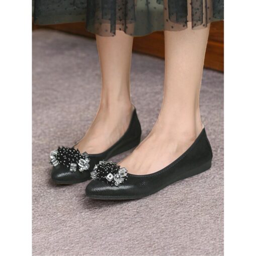 Women's Gold Glitter Ballet Flats with Pearl Embellishments – Elegant and Comfortable Shoes for Weddings and Special Occasions 2025 - Image 3