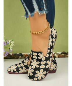 Women's Breathable Black Floral Slip-On Barefoot Flats with Soft Sole - Perfect for Everyday Wear 2025