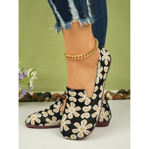 Women's Breathable Black Floral Slip-On Barefoot Flats with Soft Sole - Perfect for Everyday Wear 2025