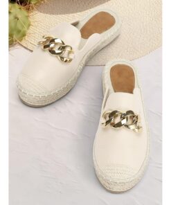 Women's Espadrille Mules with Gold Chain Detail – Casual Slip-On Flats for Summer Beach and Daily Wear 2025