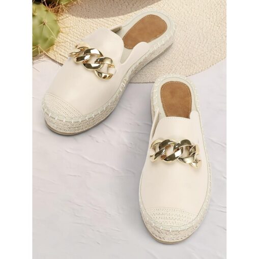 Women's Espadrille Mules with Gold Chain Detail – Casual Slip-On Flats for Summer Beach and Daily Wear 2025
