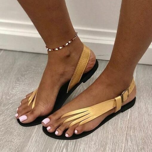 Women's Black Strappy Toe Ring Sandals with Adjustable Buckle - Comfortable Summer Flats for Casual Wear 2025 - Image 4