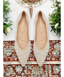 Women's Rhinestone Embellished Pointed Toe Flats - Elegant Slip-On Ballet Shoes for Weddings and Special Occasions 2025
