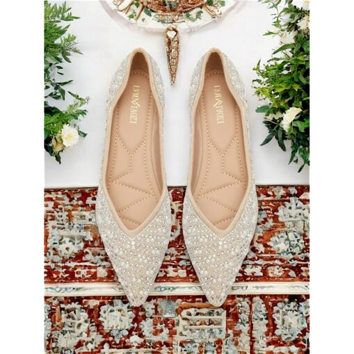 Women's Rhinestone Embellished Pointed Toe Flats - Elegant Slip-On Ballet Shoes for Weddings and Special Occasions 2025