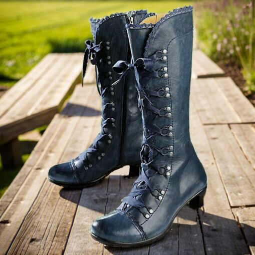 Women's Vintage Gatsby Victorian Lace-Up Mid-Heel Black Faux Leather Boots - Steampunk Gothic Style for Daily Wear, Cosplay, and 1920s Gatsby Parties - Image 5