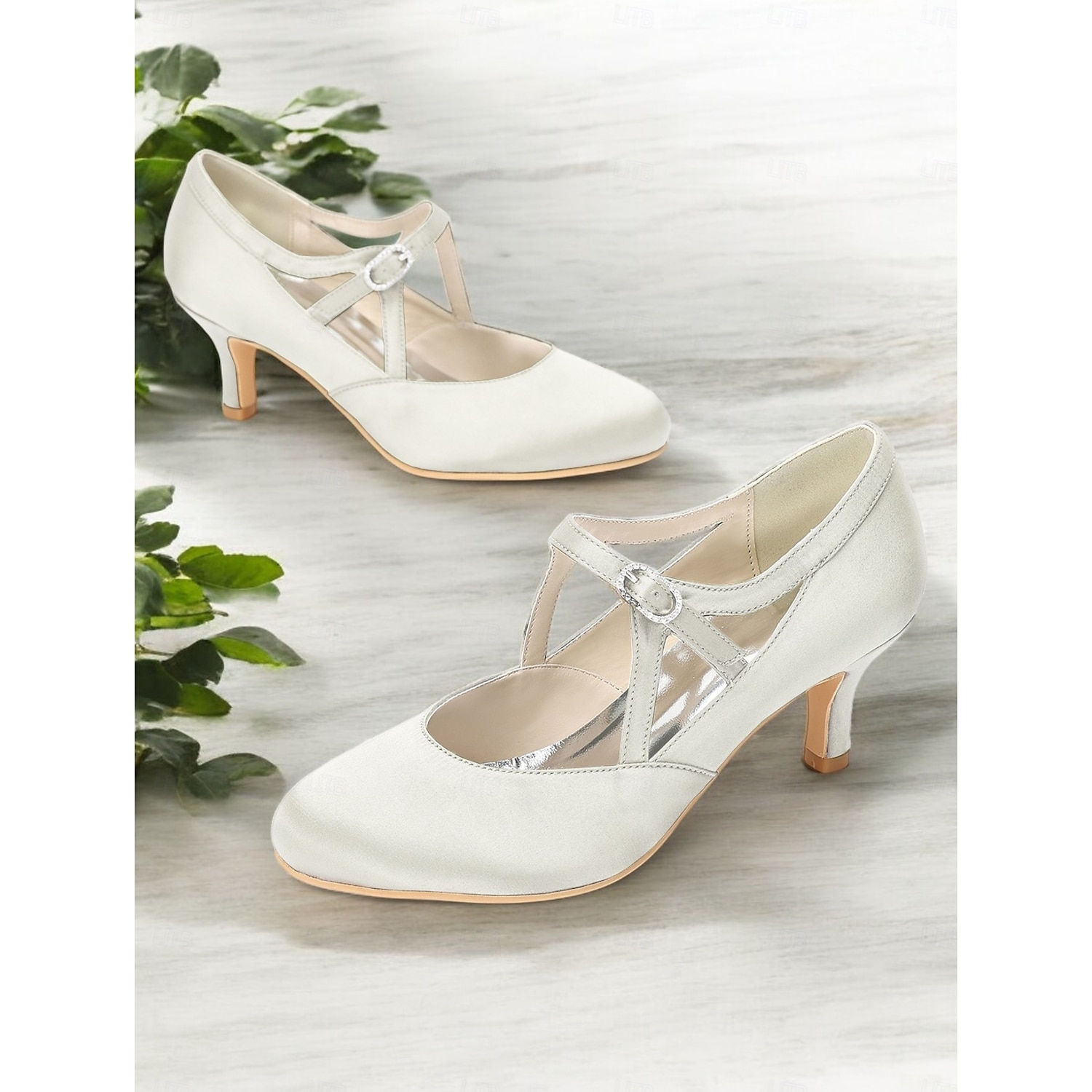 Women's Sage Green Satin T-Strap Heels – Vintage Mid Heel Pumps with Buckle Closure, Elegant Shoes for Weddings & Ballroom Dance 2025 - Image 6