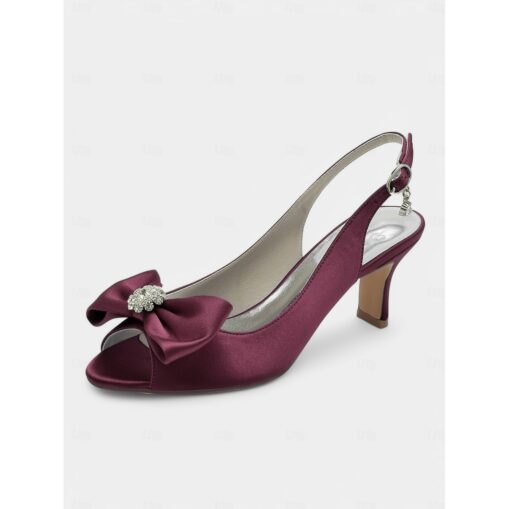 Stylish Satin Open-Toe Slingback Kitten Heel for Women with Bow Detail – Rhinestone Embellishment, Ideal for Wedding & Evening Events 2025 - Image 6