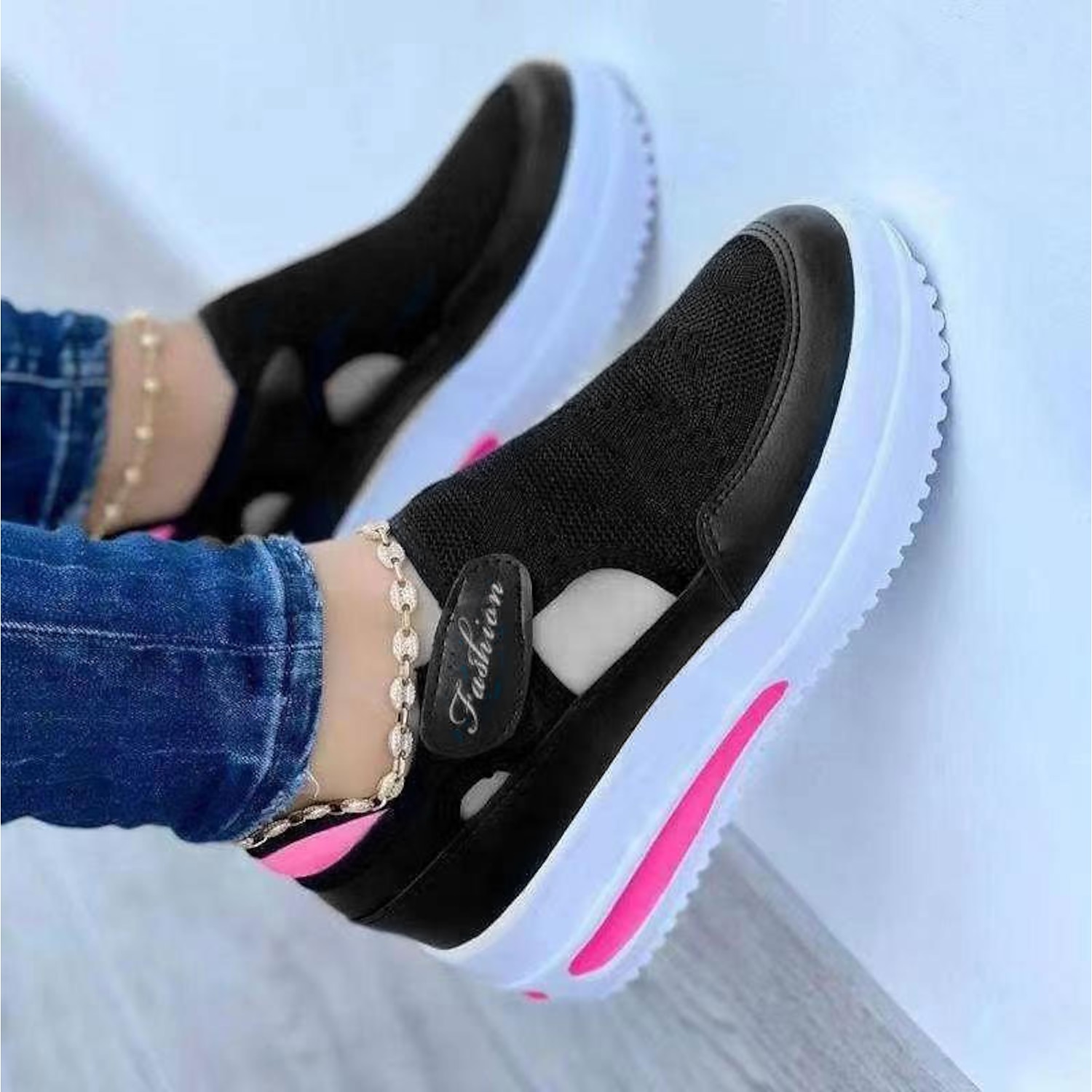 Women's Blue and Pink Breathable Mesh Slip-On Wedge Sneakers with Air Cushion Sole - Perfect for Casual Walks and Everyday Wear 2025 - Image 2
