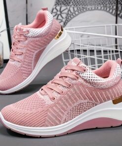 Women's Sneakers Plus Size Platform Sneakers Outdoor Solid Color Summer Flat Heel Round Toe Fashion Sporty Casual Walking PU Lace-up Black Pink Gray 2