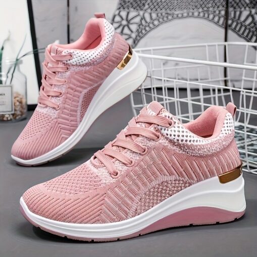 Women's Sneakers Plus Size Platform Sneakers Outdoor Solid Color Summer Flat Heel Round Toe Fashion Sporty Casual Walking PU Lace-up Black Pink Gray 2