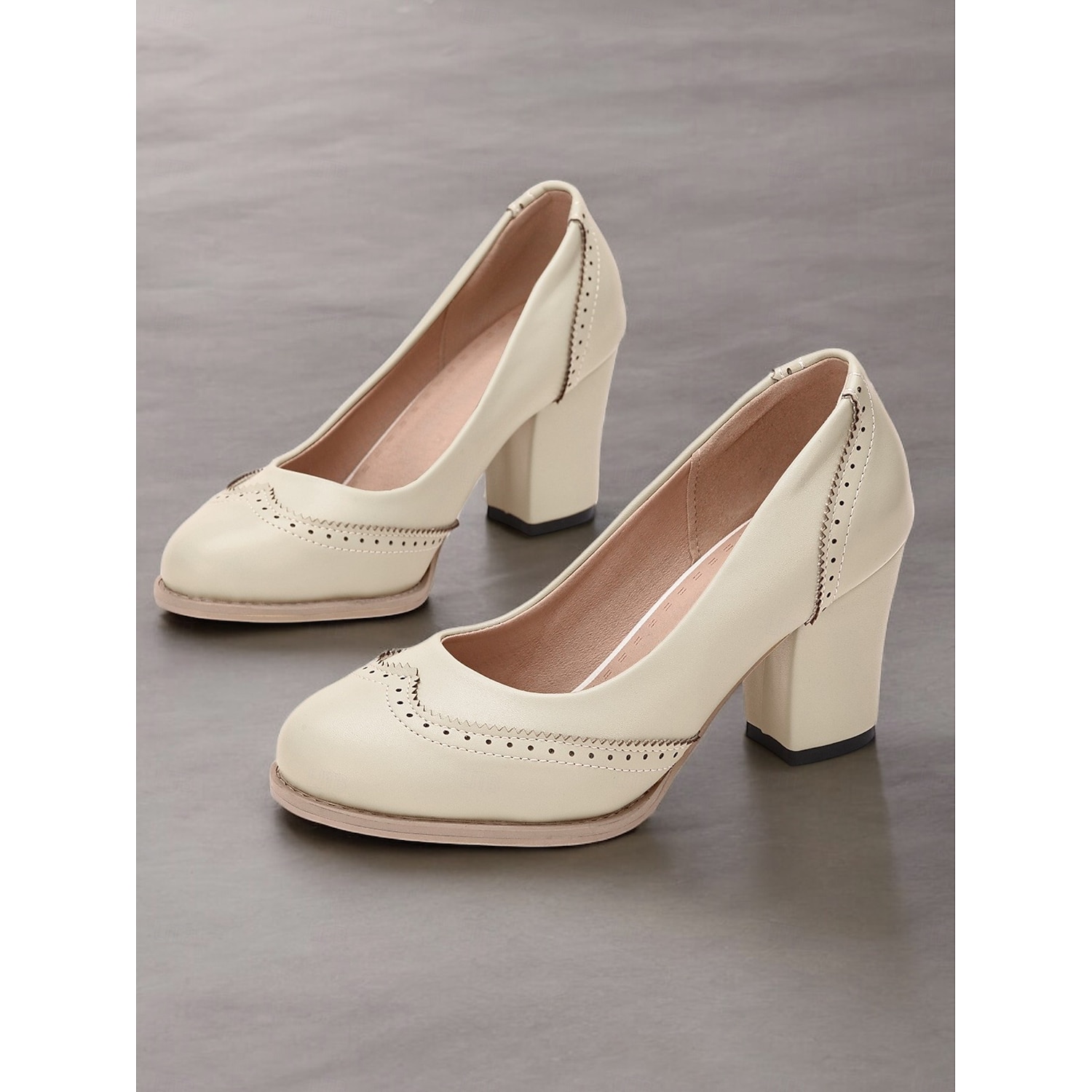 Women's Yellow Vintage-Inspired Heels with Brogue Detailing, Chunky Heel, and Slip-On Design, Perfect for Workwear and Special Occasions 2025 - Image 2