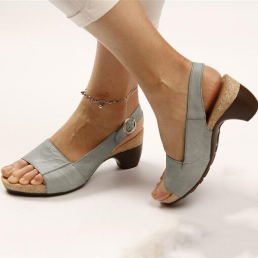 Women's Navy Blue Slingback Wedge Sandals with Open Toe and Buckle Strap - Comfortable Summer Shoes 2025 - Image 7