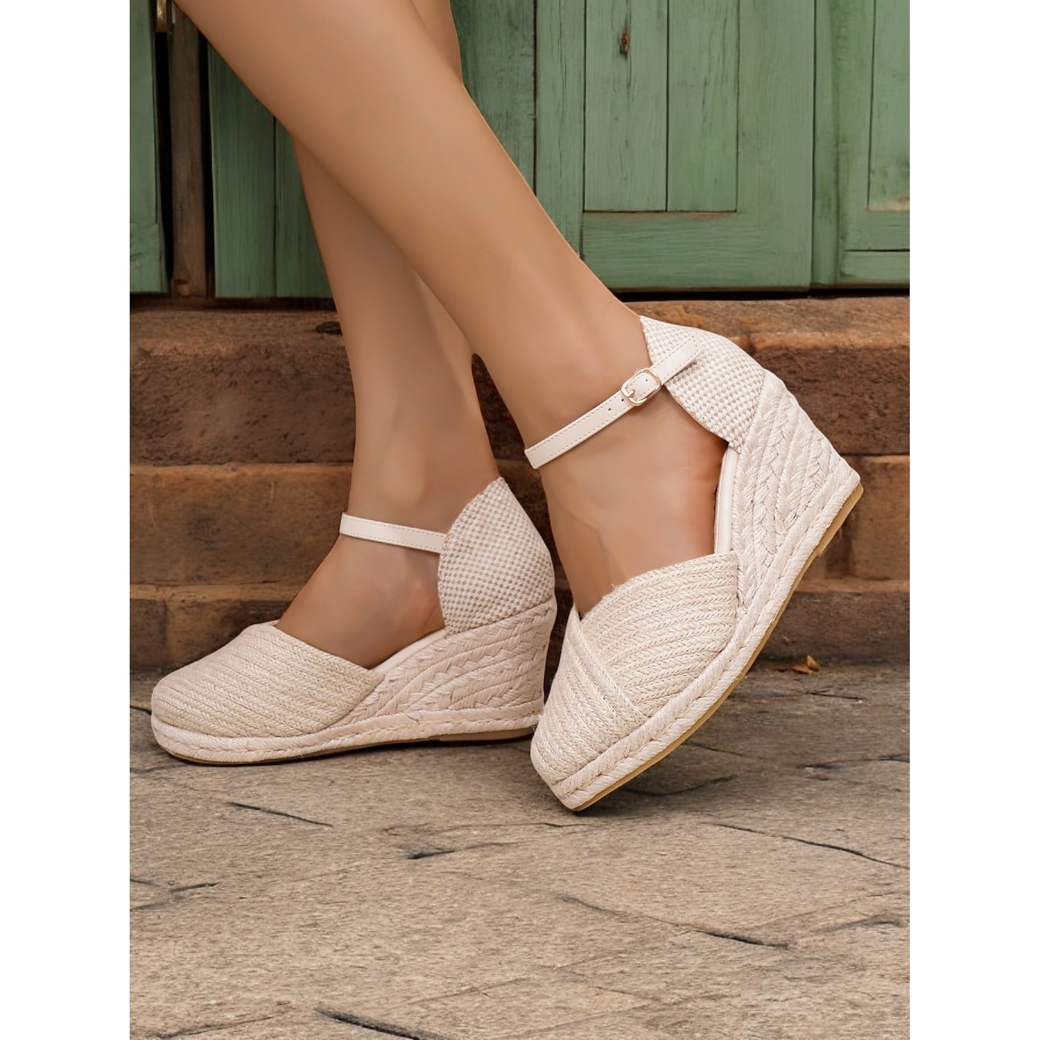 Women's Black and Beige Wedge Espadrilles with Ankle Strap, Comfortable Summer Sandals for Beach, Casual Outings, and Vacation Wear 2025 - Image 2