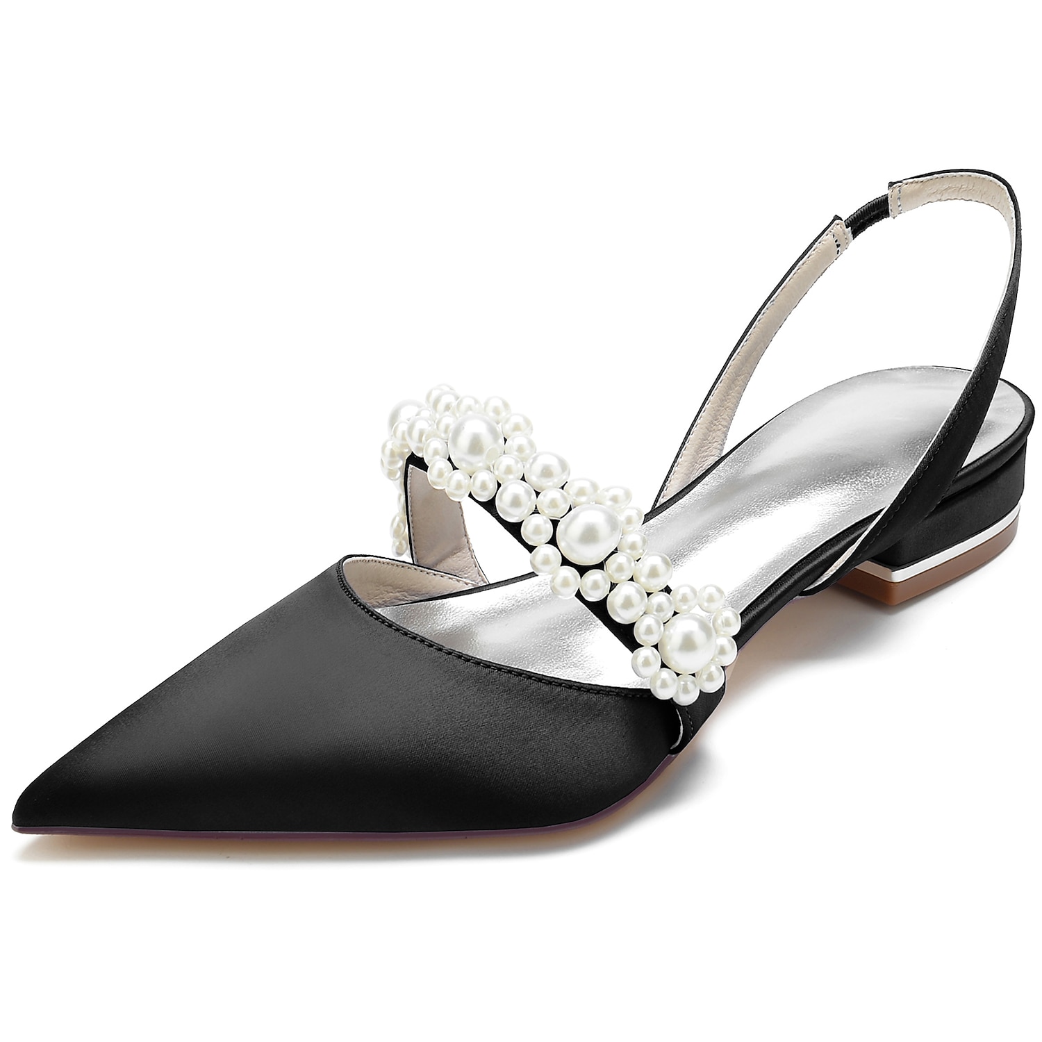 Elegant White Satin Women's Dress Shoes with Pearl Embellishments: Perfect Low Heel Sandals for Weddings and Special Occasions 2025 - Image 3