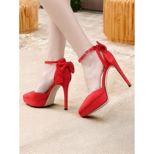 Elegant Women's Platform Stiletto Heels with Ankle Strap and Bow Accent - Perfect for Formal Events 2025 - Image 2