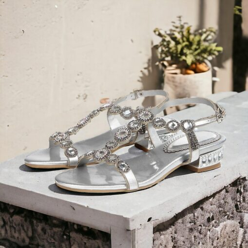 Women's Wedding Shoes Sandals Party Rhinestone Flat Heel Round Toe Elegant Vintage Microbial Leather Ankle Strap Black Silver Purple 2025 - Image 3