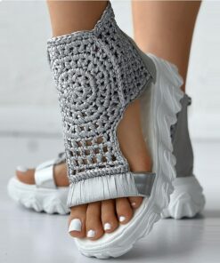 Women's Crochet Platform Sandals – Handmade Knitted Upper with Ankle Support and Cushioned Sole, Stylish and Comfortable for Summer Casual Outfits 202