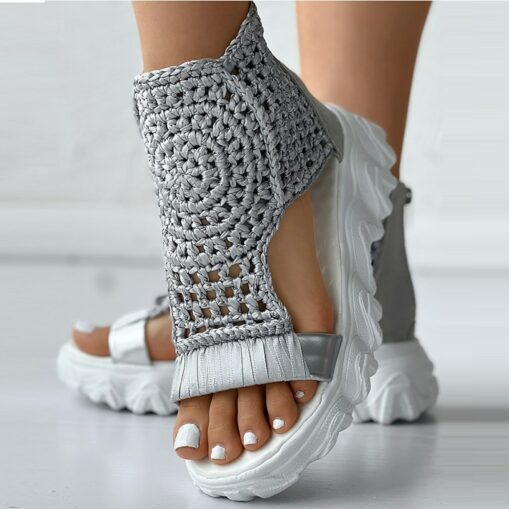 Women's Crochet Platform Sandals – Handmade Knitted Upper with Ankle Support and Cushioned Sole, Stylish and Comfortable for Summer Casual Outfits 202