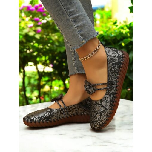 Women's Flats Handmade Shoes Comfort Shoes Daily Travel Mother's Day Floral Sequin Flower Flat Heel Round Toe Casual Comfort Minimalism Faux Leather S - Image 5
