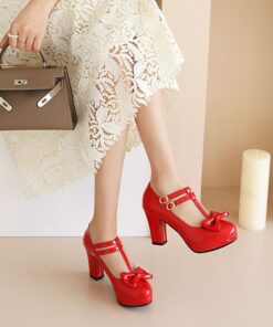 Women's Heels Pumps Valentines Gifts Dress Shoes Mary Jane Daily Solid Colored Bowknot Buckle Low Heel Chunky Heel Round Toe Elegant Minimalism PU Lea