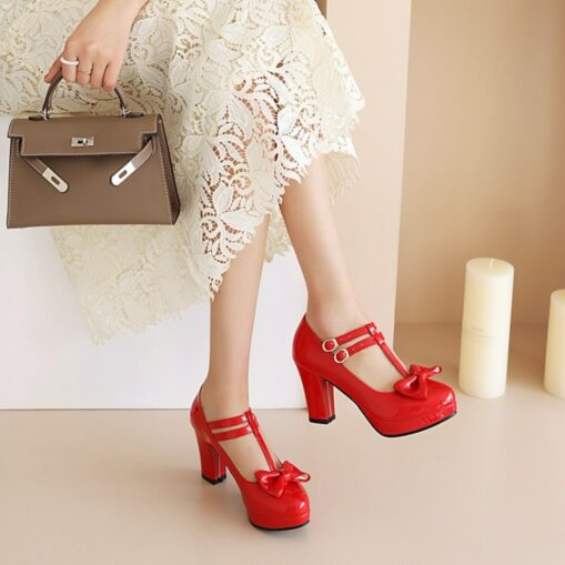 Women's Heels Pumps Valentines Gifts Dress Shoes Mary Jane Daily Solid Colored Bowknot Buckle Low Heel Chunky Heel Round Toe Elegant Minimalism PU Lea