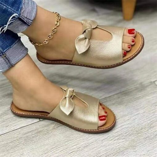 Women's Pink Slip-On Sandals with Bow Accent and Open-Toe Design – Cute and Comfortable Casual Footwear for Summer 2025 - Image 2