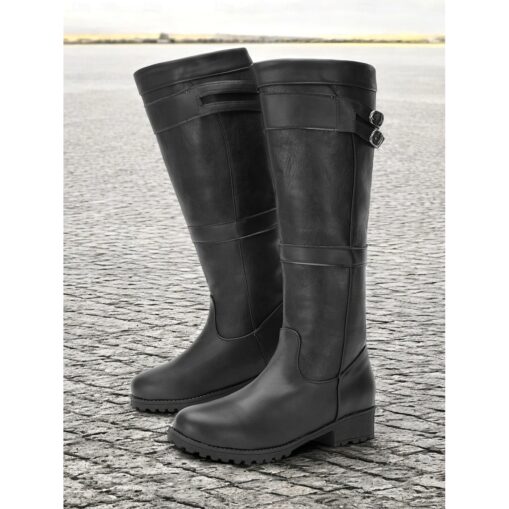 Women's Brown Knee-High Riding Boots with Buckle Detail - Durable Outdoor Footwear for Fall and Winter 2025 - Image 2
