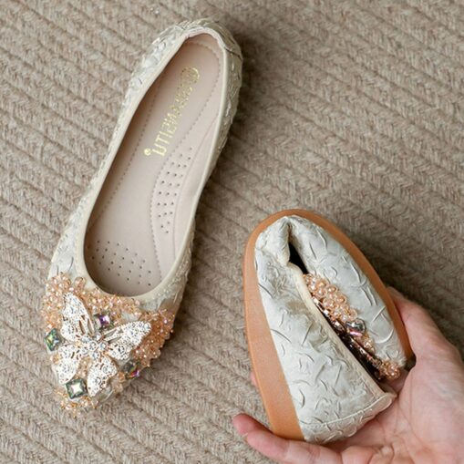 Women's Foldable Crystal Floral Embellished Wedding Flats - Comfortable Lightweight Travel Ballet Shoes 2025 - Image 9