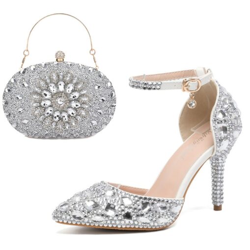 Women's Pink Rhinestone High Heel Bridal Shoes with Matching Clutch Bag – Glamorous Wedding and Party Shoes Set 2025 - Image 5