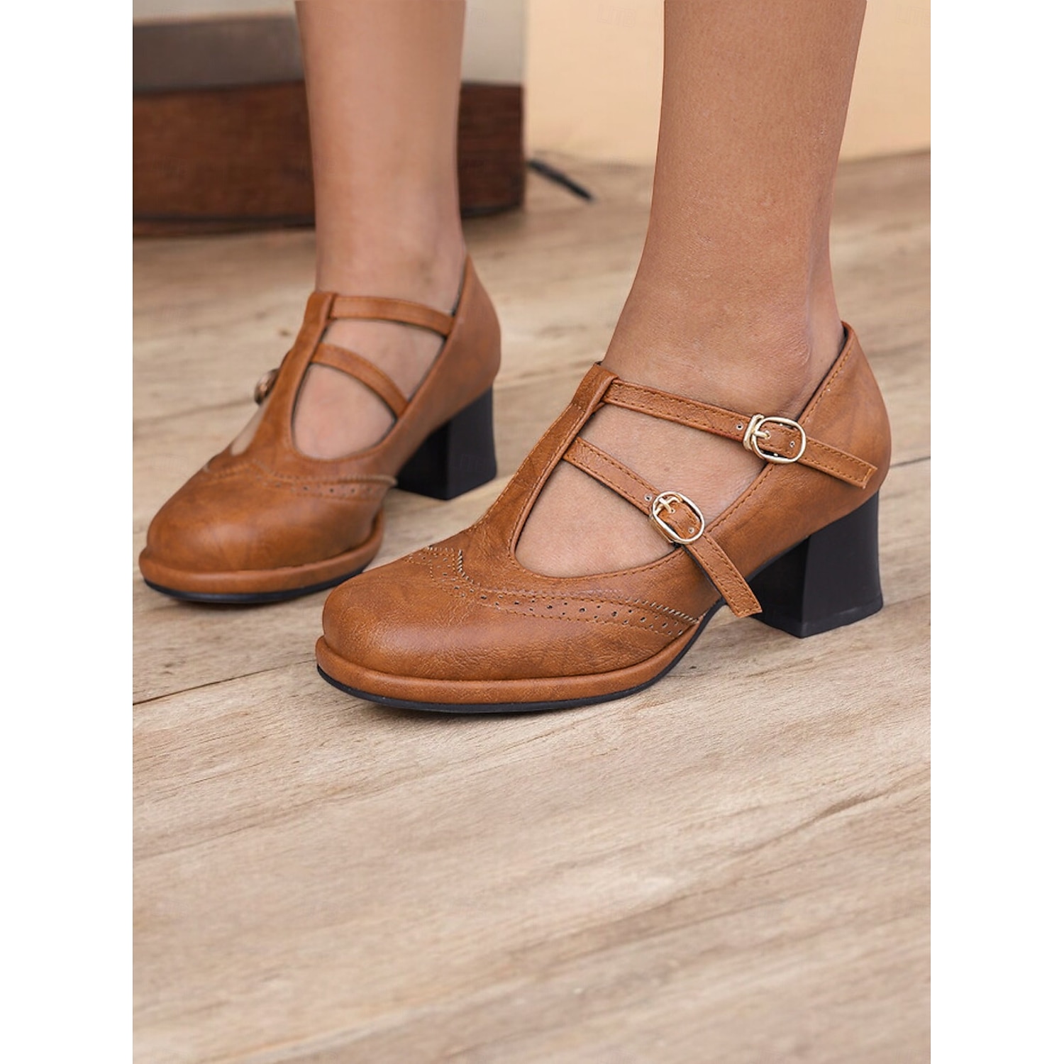Women's Vintage Red Mary Jane Heels – Double Buckle Strap, Retro Block Heel, Perfect for Formal and Casual Occasions 2025