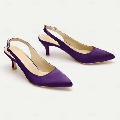 Women's Heels Wedding Shoes Party Office Bridal Shoes Kitten Heel Low Heel Pointed Toe Elegant Satin Loafer Black White Ivory 2025 - Image 4