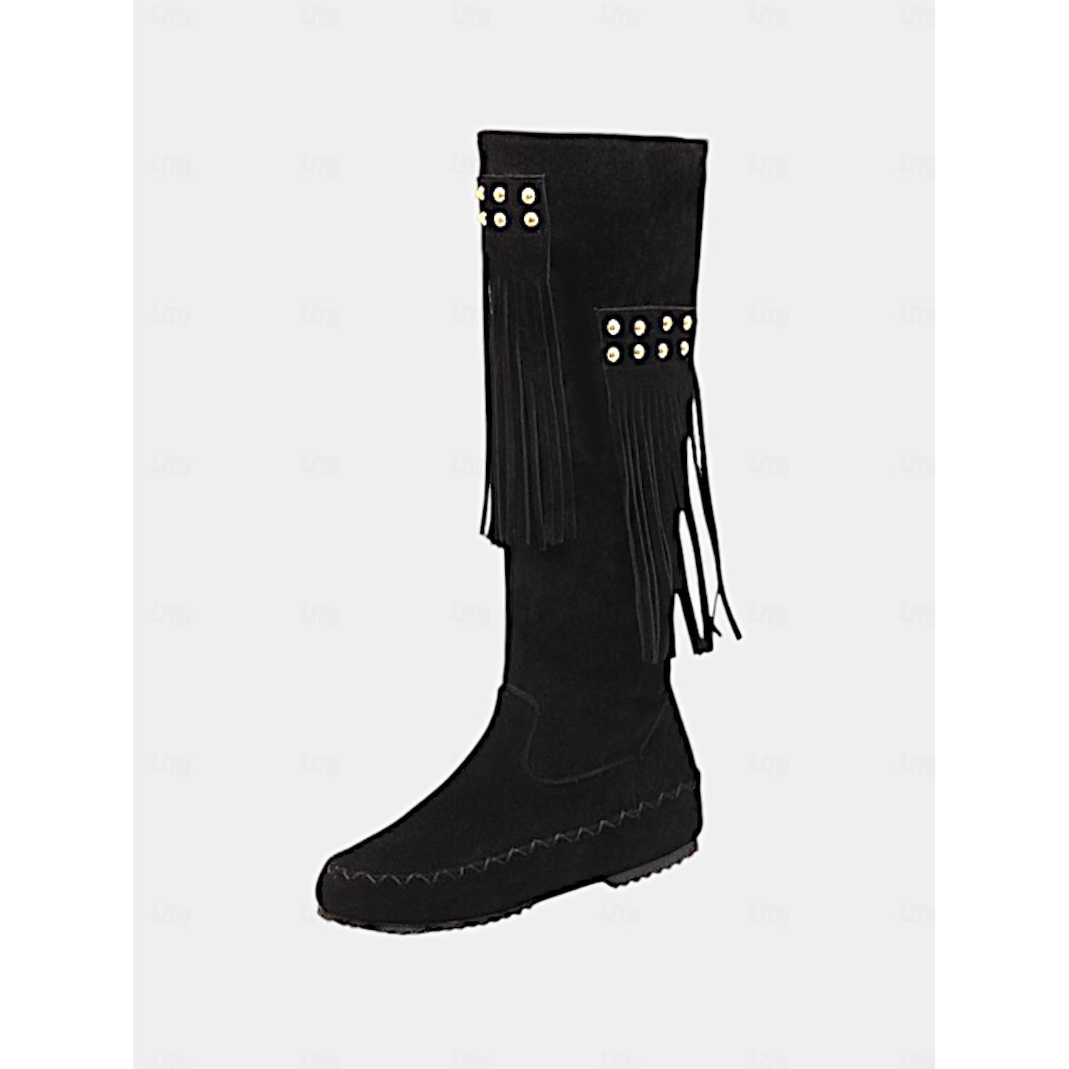 Women's Faux Suede Fringe Boots with Studded Details – Retro Western Style Knee-High Moccasin Boots for Casual or Festival Wear 2025 - Image 3