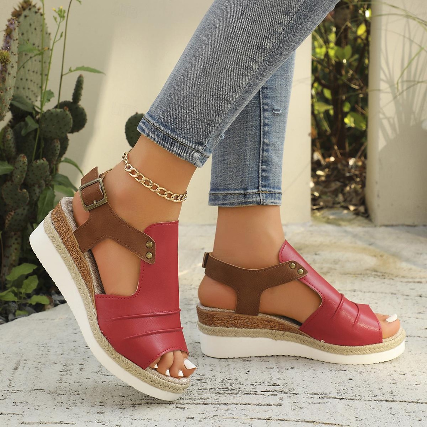 Women's Wedge Sandals Leather Slingback Sandals T-Bar Diamante Lightweight Sandals Summer Walking Shoe Open Toe Sandals Touch Fasten Sandal Brown Blac