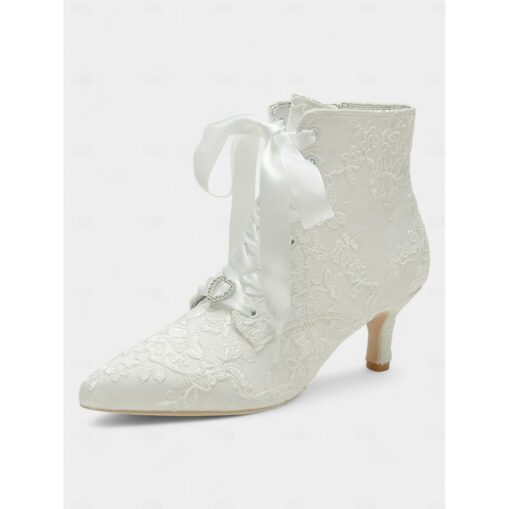 Women's Vintage Lace Ankle Boots with Satin Ribbon Laces and Kitten Heels – Elegant Bridal Shoes for Weddings and Victorian-Inspired Events 2025 - Image 4