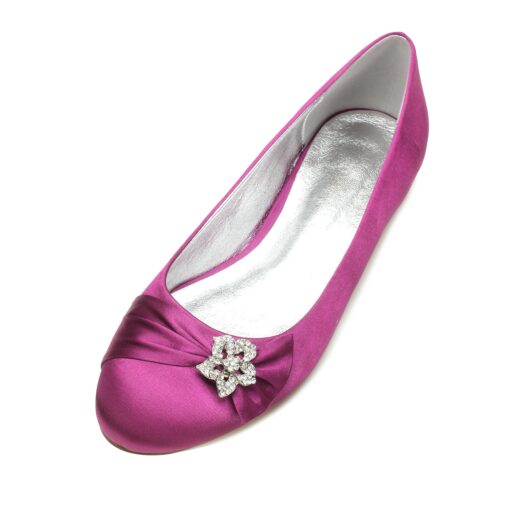 Women's Navy Satin Ballet Flats with Rhinestone Floral Embellishment - Elegant Wedding or Evening Shoes 2025 - Image 10