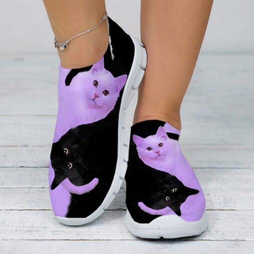 Women's Casual Slip-On Sneakers with Cute Cat Print – Lightweight and Breathable Mesh Shoes for Everyday Wear 2025 - Image 4