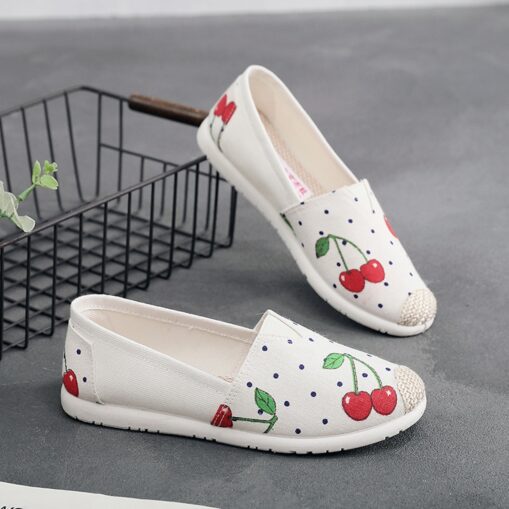 Women's Flats Slip-Ons Comfort Shoes Daily Striped Flat Heel Round Toe Casual Sweet Canvas Loafer cherry Bear star 2025 - Image 5