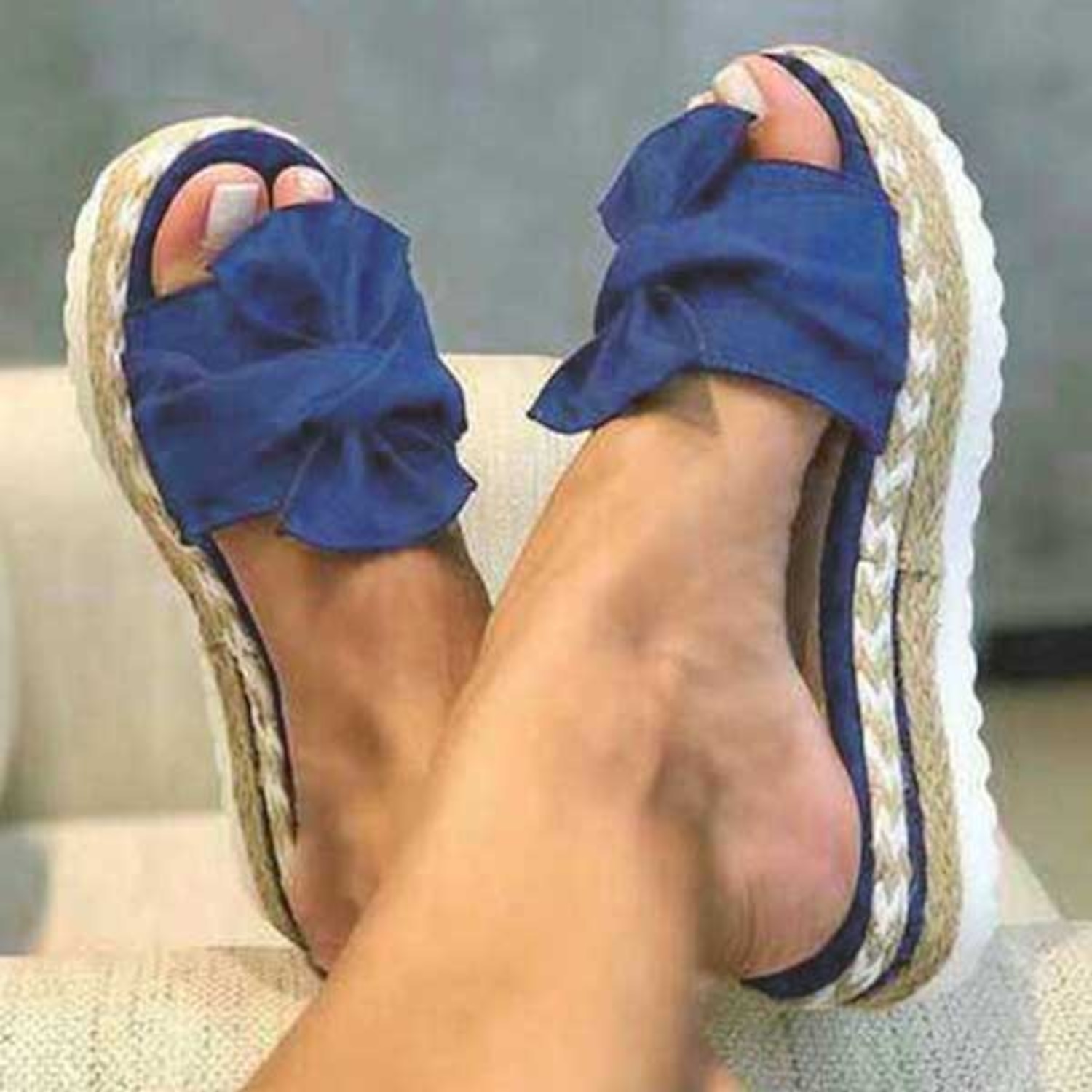 Yellow Women's Platform Sandals with Bow Detail and Woven Espadrille Sole for Stylish Summer Wear 2025 - Image 2