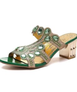 Women's Mules Bling Bling Shoes Block Heel Sandals Plus Size Outdoor Beach Summer Rhinestone High Heel Chunky Heel Elegant Sexy Casual Satin Loafer Bl