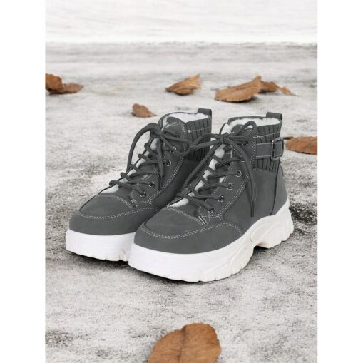 Women's Winter High-Top Sneakers with Fur Lining – Warm Lace-Up Ankle Boots with Chunky Sole and Buckle Detail for Casual Outdoor Wear 2025 - Image 2