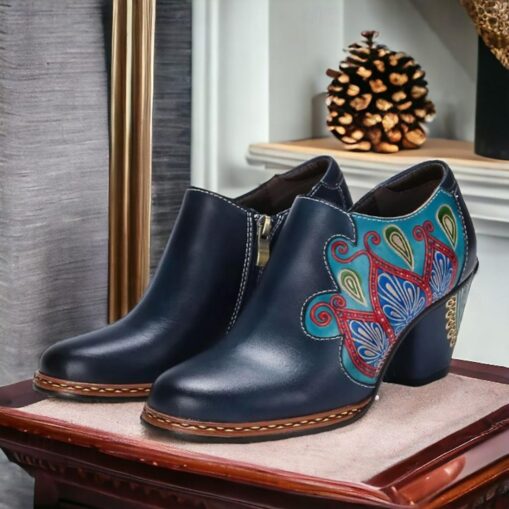 Women's Heels Pumps Handmade Shoes Vintage Shoes Party Geometric Cone Heel Round Toe Elegant Vintage Leather Black Red Blue 2025 - Image 2