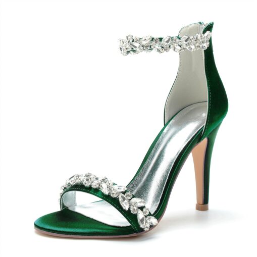 Women's Wedding Shoes Bling Bling Sparkling Shoes Bridal Shoes Crystal Stiletto Pointed Toe Minimalism Satin Zipper Green / Blue Black White 2025 - Image 4