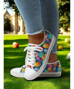 Women's Sneakers Print Shoes Canvas Shoes Daily Travel Color Block Flat Heel Fashion Classic Casual Canvas Lace-up Blue Dark Blue Beige 2025
