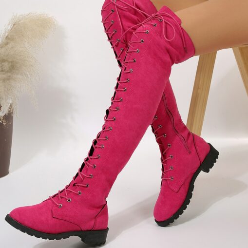 Women's Over-the-Knee Lace-Up Suede Boots with Flat Heel – Stylish and Comfortable for Casual and Winter Wear 2025 - Image 4